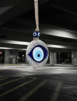 WINDCHIMES BLUE BEADS Feng Evil Eye Wall/Door Hanging for Home & Office Decor Room Decorative Showpiece  -  24 cm(Metal, Silver)
