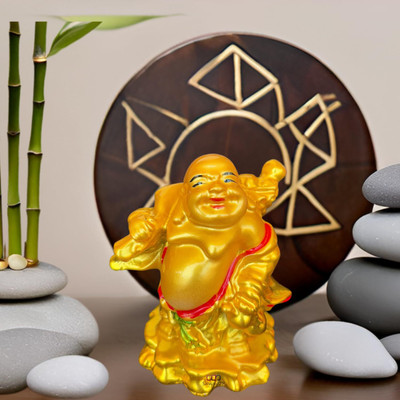 salvusappsolutions Marble Dust Feng Shui Golden Laughing Buddha for Good Luck & Gift (3.5 inch) Decorative Showpiece  -  8 cm(Marble, Gold)
