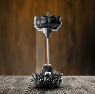 VE AND YOU Crystal Adiyogi Shivling Backflow Incense Holder With 10 Scented Cones Decorative Showpiece  -  22 cm(Crystal, White, Black)