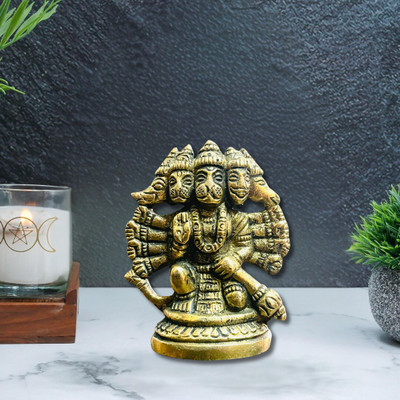 sanskaari Panchmukhi Hanuman ji Murti / Bajrangbali Murti Gift article Decorative Showpiece  -  6 cm(Brass, Gold)