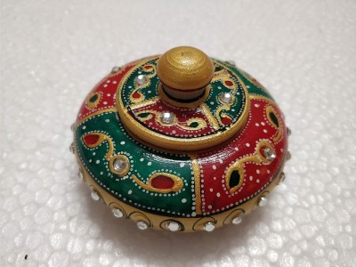 avenew Marble Made, Amazing Look , Kumkum Box , Sindoor Dibbi Decorative Showpiece  -  3 cm(Marble, Multicolor, Red)