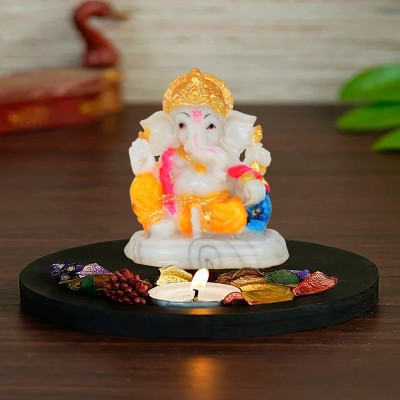 Awesome Craft Ganesha Ji God Murti Beatiful Small Ganesha Hindu Figurine Showpiece Statue Decorative Showpiece  -  8 cm(Marble, Multicolor)