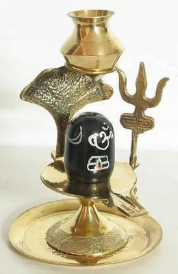 DARIDRA BHANJAN Small Brass Shivling Shiva Lingam statue with tahli lota kalash Decorative Showpiece  -  8 cm(Brass, Black)