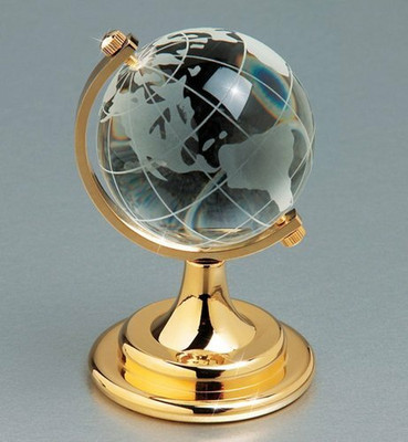 ViaZAID Crystal Rotating Globe with Golden Stand,Educational World Globe for Table Decor Office Desk Globe Nautical Showpiece for Good Luck Success and Prosperity Gift Item World Globe(6 cm \ 2.6 inch)