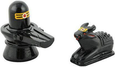 Shv BLACK MARBLE SHIVLING NANDI (WITHOUT YELLOW AND RED TEEKA)1 Decorative Showpiece  -  9 cm(Marble, Black)