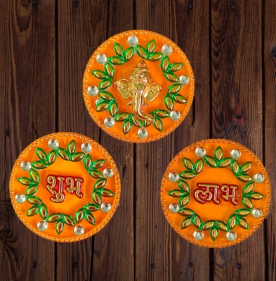 P A HEALTH AND FITNESS 6.5 cm Decorative Festive Diwali Door/Wall Subh Labh Ganesha Stickers.[pack3] Reusable Sticker(Pack of 3)