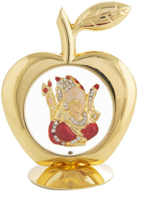 INTERNATIONAL GIFT Gold Plated Pagdi Ganesh Idol In Apple Shape | For Car Dashboard Decorative Showpiece  -  8 cm(Aluminium, Gold)