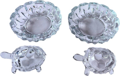 Mag Creation Crystal Turtle Bowl Set (2 sets) Feng Shui & Vaastu Home Office Car Good Luck Decorative Showpiece  -  4.5 cm(Crystal, Glass, White)