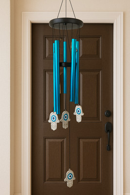 DIKSHA PRODUCTS WINDCHIME HUMSA EVIL EYE BUDDHA WALL HANGING HOME DECOR BALCONY VASTU Decorative Showpiece  -  20 cm(Metal, Blue)