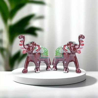 BAINADA INDUSTRIES Handcrafted Rajasthani Big Elephant Figurine For Home Décor-Blue (Pack Of 2) Decorative Showpiece  -  16 cm(Paper Mache, Maroon)