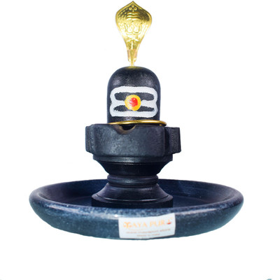 Mayapuri Original Black Stone Shivling with Abhishek Plate / Shiva Lingam (2.5 inches) Decorative Showpiece  -  6.5 cm(Stone, Black)
