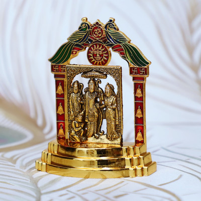 Chhariya Crafts Metal Ram Darbar With Hanuman Ji Idol Statue Murti For Home And Office Decorative Showpiece  -  10 cm(Metal, Gold)