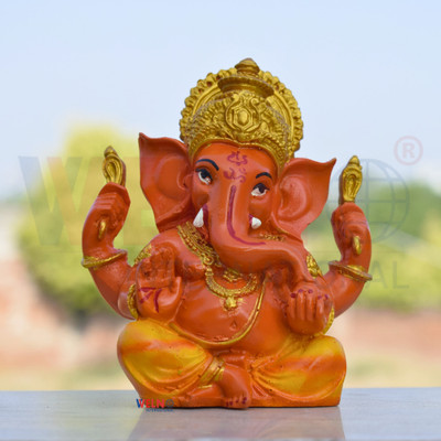 welno international Lord Ganesh Idol for Home Temple I Ganesh ji murti Decorative Showpiece  -  15 cm(Resin, Orange)