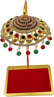 Tej Gifts Metal Umbrella Chhatra with Hanging Crystals for God Idol,Car Dashboard Decorative Showpiece  -  12.4 cm(Metal, Gold)