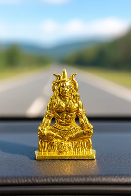 Elanora Jewels Lord Shiva Idol for Car Dashboard | Two Sided Mahadev Murti in Meditation Pose Decorative Showpiece  -  6 cm(Brass, Gold)