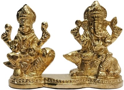 JDDCART Laxmi Ganesh Sitting on His/Her Vahan Brass Idol Statues for Temple Decorative Showpiece  -  7.4 cm(Brass, Gold)