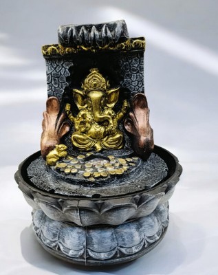 Craftlane Handcrafted Ganesha Fountain Idol with Intricate Carvings, Black and Gold Decorative Showpiece  -  25 cm(Resin, Black)