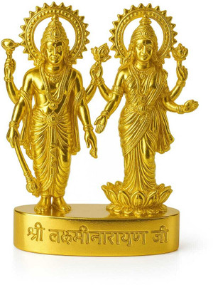 Divya Setu Shree Laxmi Narayan Ji Golden Idol Murti for Home Temple & Gift (Pack Off 6 ) Decorative Showpiece  -  15 cm(Metal, Gold)