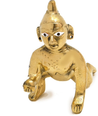 Bhavikaa Brass Laddu Gopal Statue,Baby Krishna(Size : 4 No.) (w x h- 10.1 x 10.1 cm,Gold) Decorative Showpiece  -  10.15 cm(Brass, Gold)