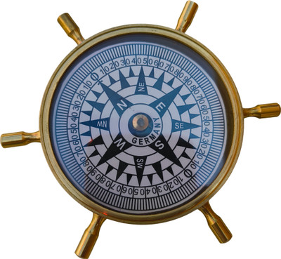 AHD Antiques Brass Compass Paperweight – Nautical Ship Wheel Design, Desk & Office Decor Decorative Showpiece  -  1.5 cm(Brass, Gold)
