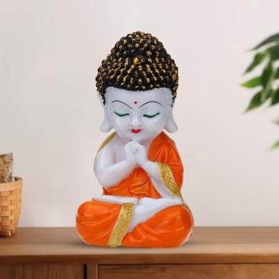 Flipkart Perfect Homes HomeDecor Showpiece Beautiful Lord Meditating Position Monk Statue For Good Luck Decorative Showpiece  -  10 cm(Marble, Orange)