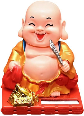MECares Solar Laughing Buddha 9 cm Decorative Showpiece  -  6 cm(Plastic, Gold, Red)