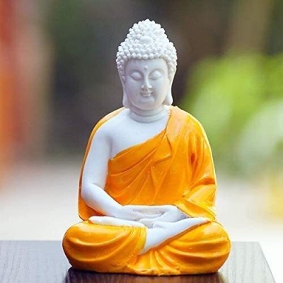 HANDICRAFTY Sitting Buddha Idol for Home Idol & Figurine Decorative Showpiece  -  10 cm(Stone, Orange)