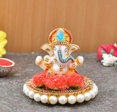 UniqueArt Lord Ganesha Idol Figurine Showpiece Sculpture Hindu Polyresin Car Dashboard Decorative Showpiece  -  9 cm(Resin, Red)
