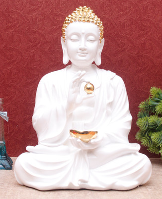 Craftlayout Resin Large Buddha Statue - Buddha Idol Handcrafted Home Décor Decorative Showpiece  -  35.56 cm(Resin, Gold)