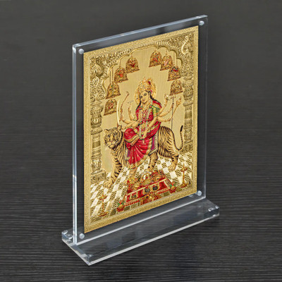 HAWAI Gold Plated Shree Nav Durga Sherawali Acrylic Frame Religious Decorative Showpiece  -  20 cm(Fiber, Multicolor)