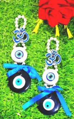 vigamu vigamu 1 om evileye combo of two, hanging for good luck and wealth. Decorative Showpiece  -  16 cm(Glass, Plastic, Metal, Blue)