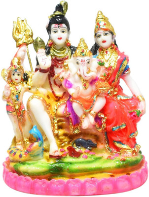 gifts for love Shiv parivaar Idol with Golden foil in Marble Material Decorative Showpiece  -  15 cm(Marble, Multicolor)