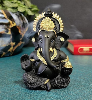 Mishtukocrafts Mishtukocrafts Black Ganesha Statue/idol /murti for home/office/room Resin Decorative Showpiece  -  8.75 cm(Resin, Black)