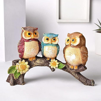 Vedeek Collections Set of 3 Owl Family Resin Figurine Sitting On Tree Branch Showpiece Statue Decorative Showpiece  -  13 cm(Resin, Multicolor)