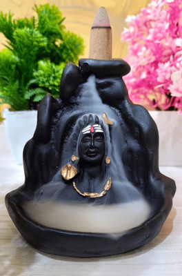 enterprise radha rani Lord Adiyogi Shiv with 10 Flow of Backflow Cone Decorative Showpiece  -  10.2 cm(Polyresin, Black, Gold)