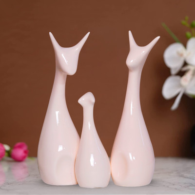 GW Creations Lucky Deer Statue Family Piano Finish Ceramic Figures Deer Couple showpiece Decorative Showpiece  -  25 cm(Polyresin, Brown)