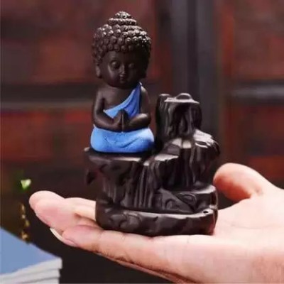 NishantSales Monk Buddha Smoke Fountain Backflow Decorative Showpiece  -  12 cm(Polyresin, Brown, Blue)