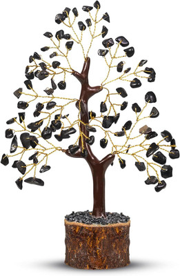VIBESLE Black Tourmaline, Crystal Tree, Tourmaline Crystal, Feng Shui Tree Decorative Showpiece  -  22 cm(Stone, Black)