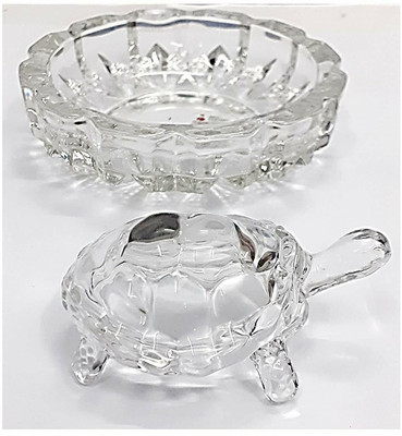 RR SHREE KRISHNA TRADERS Crystal Tortoise with Plate Decorative Showpiece  -  6 cm(Stone, White)