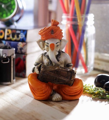 eCraftIndia Lord Ganesha playing Dholak Decorative Showpiece  -  12.5 cm(Polyresin, Orange, Brown)
