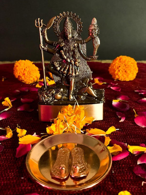 sanskaari Goddess Maha Kali, Mahakali, Kalika Maa Brass Statue Decorative Showpiece  -  12 cm(Metal, Brown)