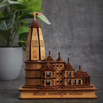 SBBCO Ram Ayodhya 3D wood temple model for home/office/shop/ Car and bus dashboard Decorative Showpiece  -  9 cm(Wood, Brown)