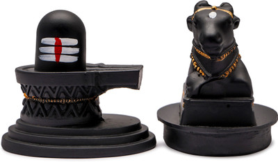 Decor Nest Shivling and Nandi Idol Decorative Showpiece  -  10 cm(Ceramic, Black)