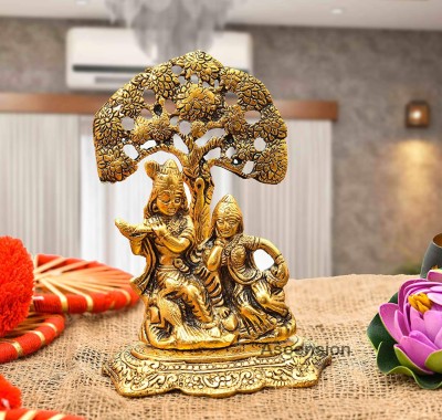 Green Tales Radha Krishna Sitting Under Tree Idol | Spiritual Showpiece | Figurine Decorative Showpiece  -  8 cm(Brass, Gold)
