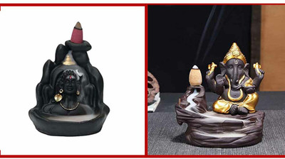 GDLUCK Combo of mahadev adiyogi and ganesha smoke fountain with 40 pc incense cones Decorative Showpiece  -  12 cm(Polyresin, Multicolor)