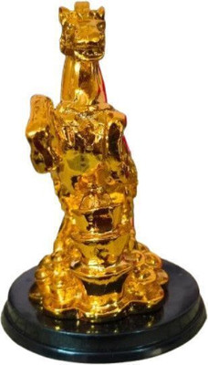 KAPRAK Golden Horse with Uplifted Legs On Bed of Coins, Good Luck Prosperity Decorative Showpiece  -  9.5 cm(Resin, Gold)