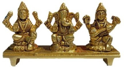 Shakuntlam Laxmi Ganesh Saraswati (Bethak) in brass Decorative Showpiece  -  5 cm(Brass, Gold, Green)