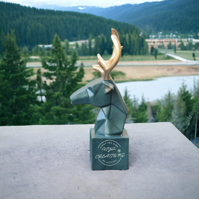 Viyu Creations Resin Deer Head Showpiece For Goodluck Vaastu Decorative Showpiece  -  22.8 cm(Resin, Green)