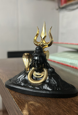 MURTI MART SHANKAR BHAGWAN FACE MURTI IDOL | CAR DASHBOARD N HOME DECOR Decorative Showpiece  -  3.5 cm(Polyresin, Black, Gold)