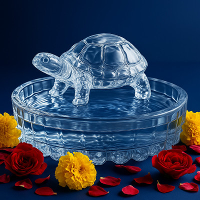 MUNNIC Crystal Glass Tortoise with Plate Decorative Showpiece  -  8 cm(Glass, Metal, Gold)